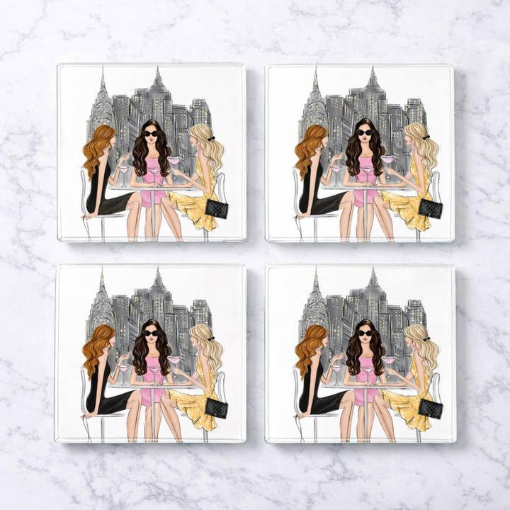 Fashion Girls Glass Coaster Set of 4 Cute Decor & Gifts for wholesale by The Tray girl & more
