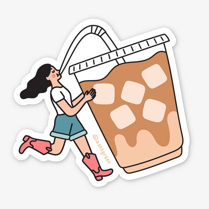 Rapariga do Café Gelado - autocolante de vinil de 3" por atacado de Ashleigh Green Studios