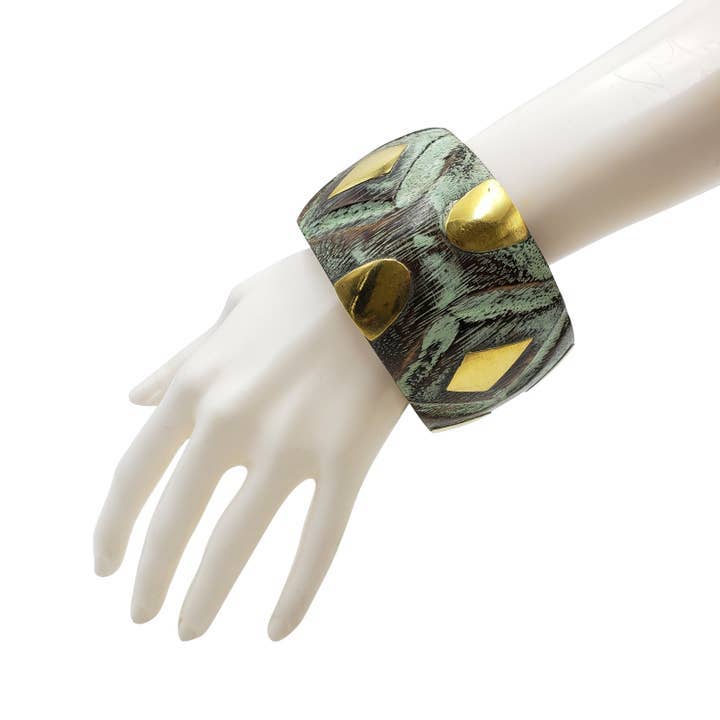 Treasure Jewelry – wholesale Bangle bracelet – Rustic Handcrafted Wooden Bangle with Brass Inlays2