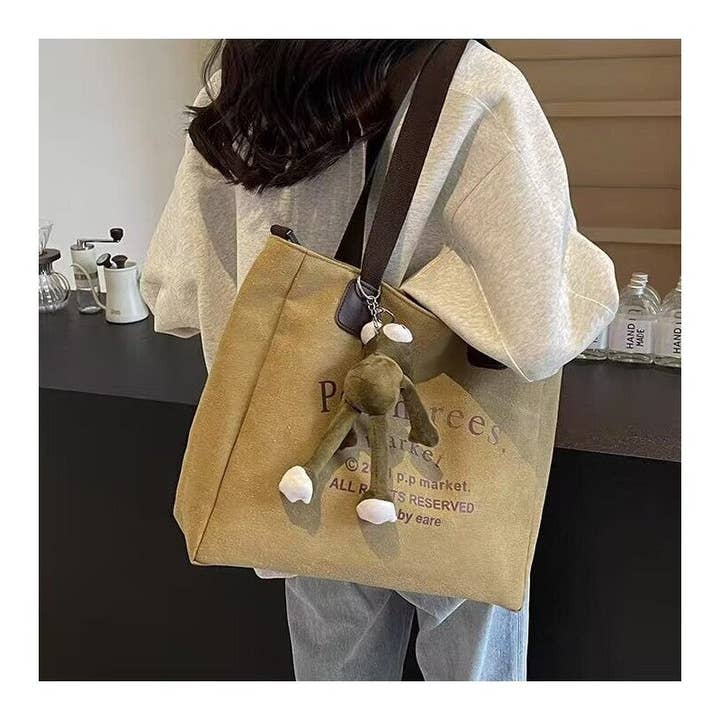 FurDecoration - Wholesale Tote bag – Women's - Letter Print Canvas Bag With Pendant4