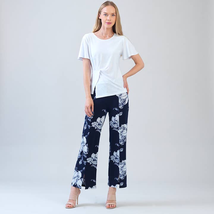 T175 - Soft Knit 1/2 Sleeve Top W/ Stitch Overlay Detail for wholesale by Clara Sunwoo