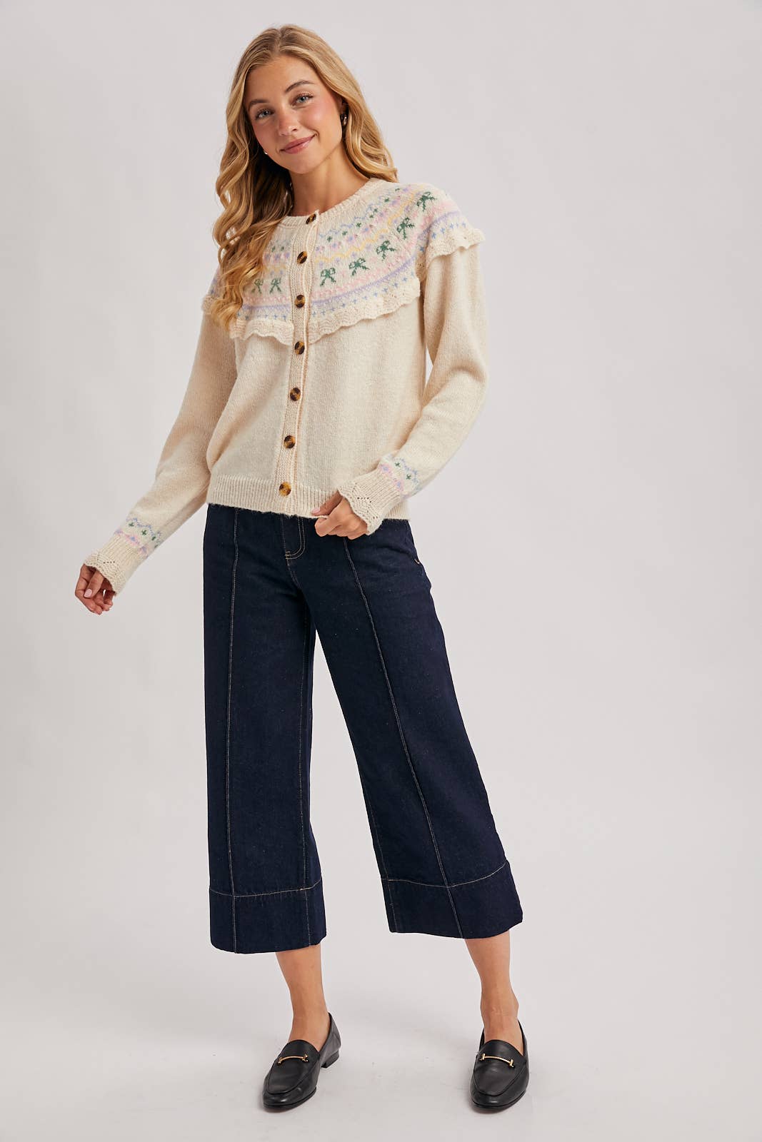 Bluivy - Wholesale Knit Sweater - Women's - BUTTON FRONT FAIR ISLE KNIT SWEATER TOP15