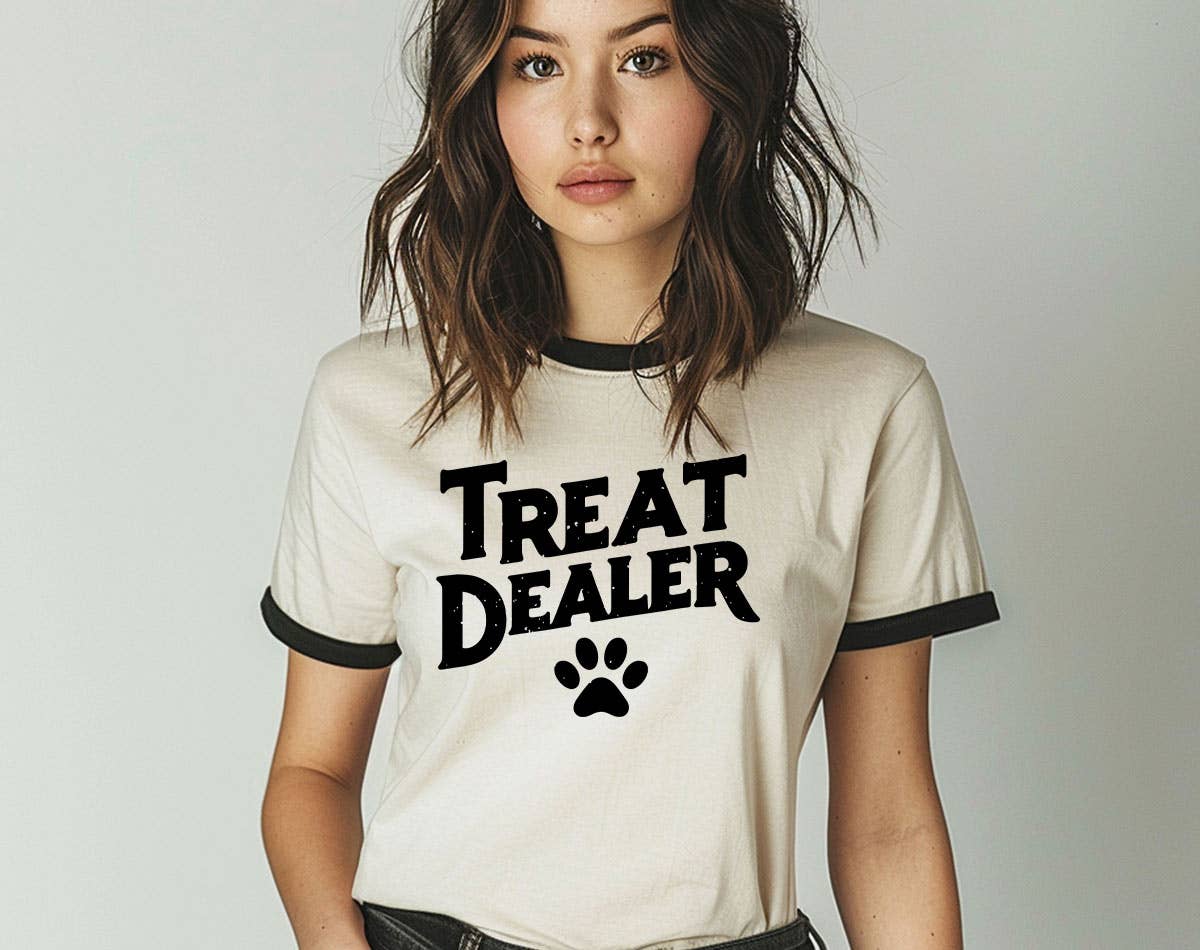 Natur/Schwarz Leckerli-Händler - Süßes Lustiges Hunde Ringer-T-Shirt für den Großhandel auf Faire0