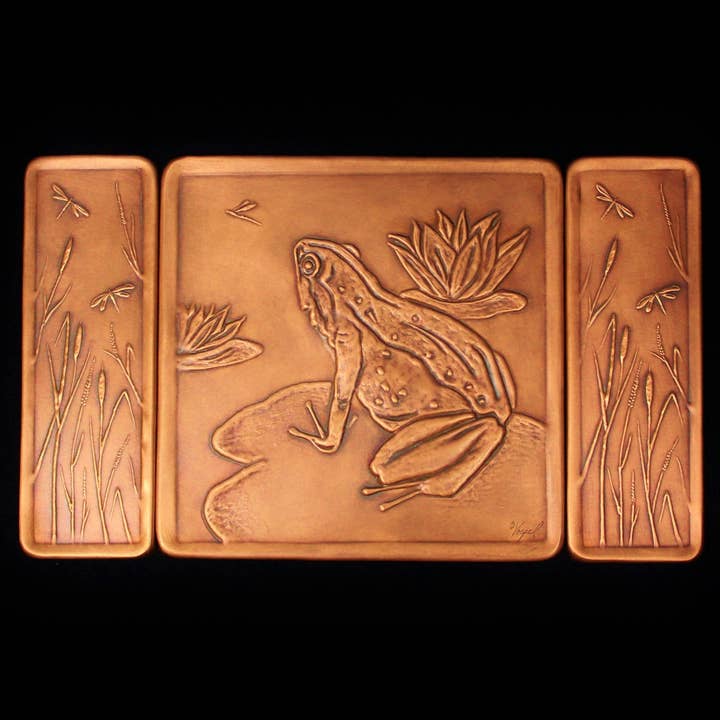 Frog/Dragonfly Mural, 9"x 15"x 1/4", FDFM915 for wholesale by Copper Art Tiles