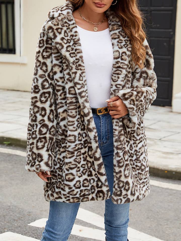 Leopard Leopard-Print Midi Faux-Fur Coat Plush Jacket for wholesale on Faire6