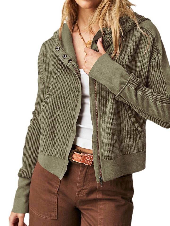 Suhkasana - Wholesale Jacket – Women's - Hooded Zipper Sweater, Spliced Lazy Style Knitted Jacket8