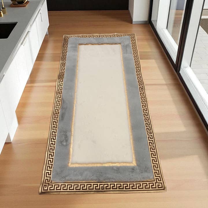 Gray and White Plush Runner Rug, Modern Hallway or Entryway Rug for wholesale by Karelias And Sons