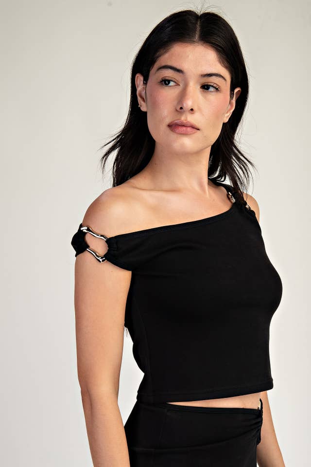 Edit by Nine - Wholesale Blouse - Women's - TT6081 METAL TRIMMED ONE SHOULDER KNIT TOP