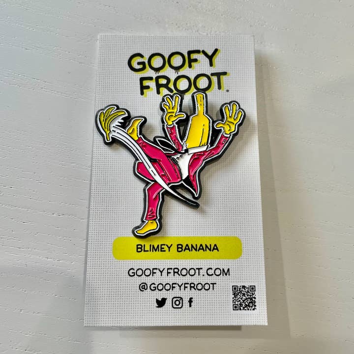 Blimey Banana Enamel Pin for wholesale by Goofy Froot