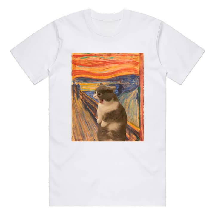 ZZZEBRAAA LIMITED - Vente T-shirt à imprimés – unisexe - Le T-shirt Mème Chat Cri Vintage Art Mème Edvard Munch