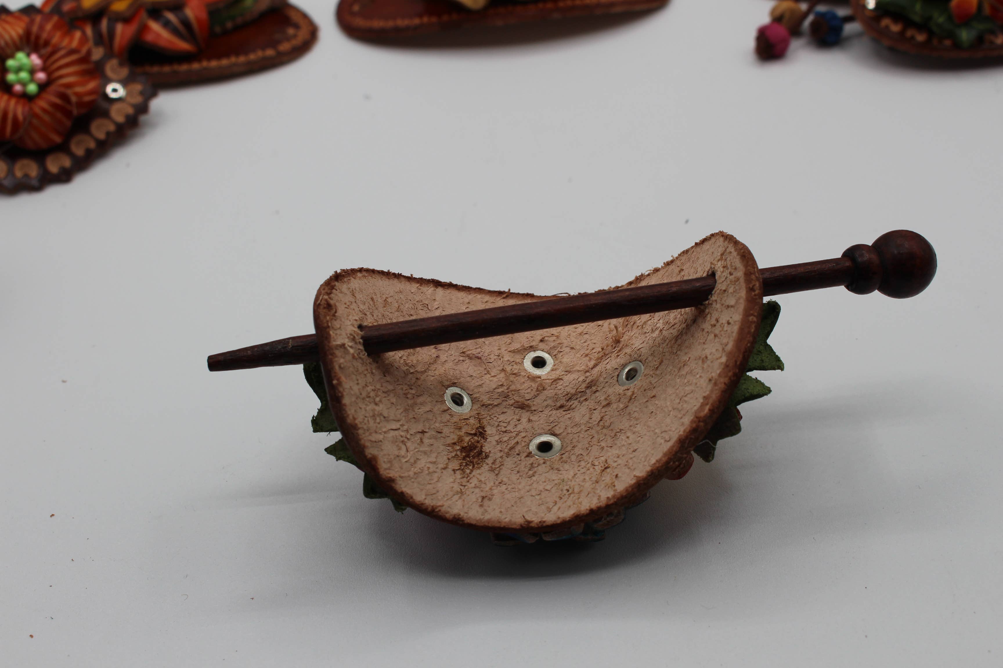 Sunflower Handmade leather inc - Wholesale Barrette - Women's - as0003-2 6 pcs woodstick and 6 pcs metal leather barrettes3