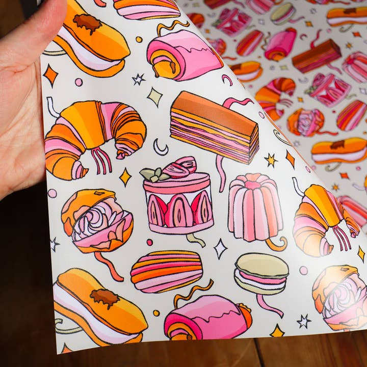 Freya Niamh Design - Wholesale Wrapping Paper Roll - Parisian Patisserie Wrapping Paper, Pink Gift Wrap