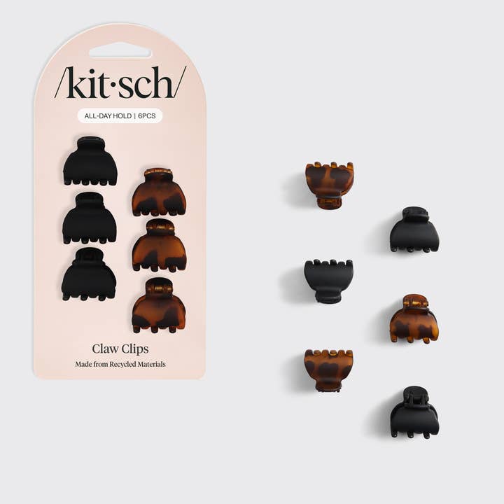 Recycled Plastic X-Small Claw Clips 6pc - Black & Tort for wholesale by KITSCH