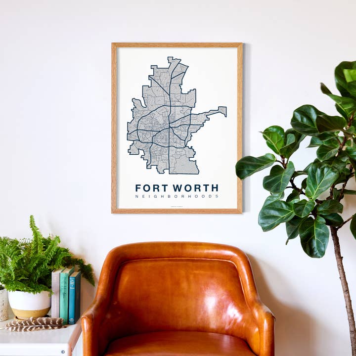 Poster con mappa del quartiere di Fort Worth, TX per la vendita all'ingrosso da parte di Native Maps