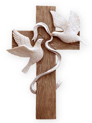 14" Cross-Doves-Ribbon-Resin for wholesale by H.J. SHERMAN COMPANY, INC.