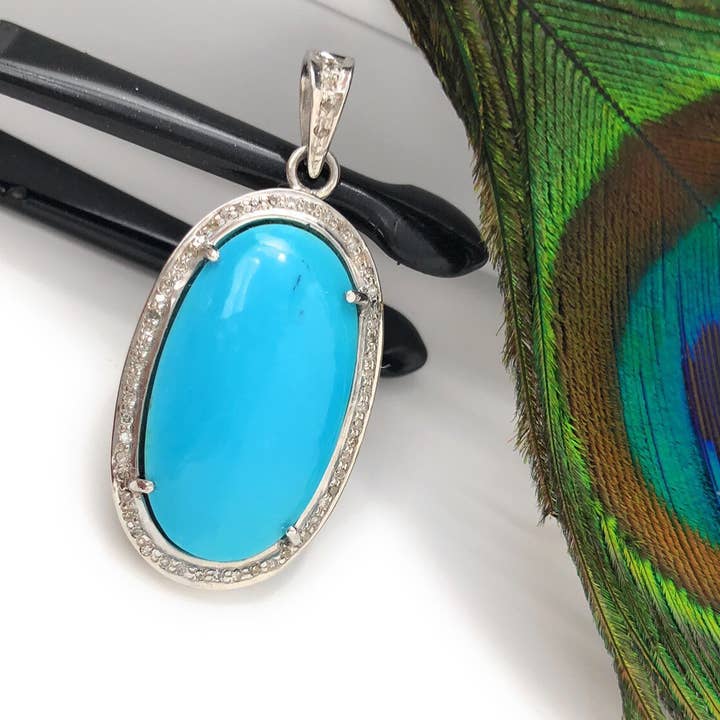 Türkis-Anhänger, Sterling Silber Diamant Anhänger, Dornröschen Türkis-Anhänger, Natürlicher echter Edelstein-Schmuck, DIY-Anhänger für den Großhandel von Akstar Gems