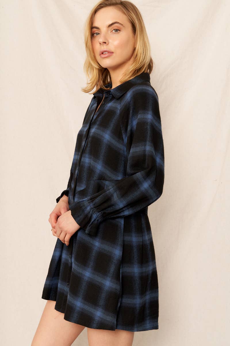 BLACK BLUE Plaid Button Down Dress for wholesale on Faire3