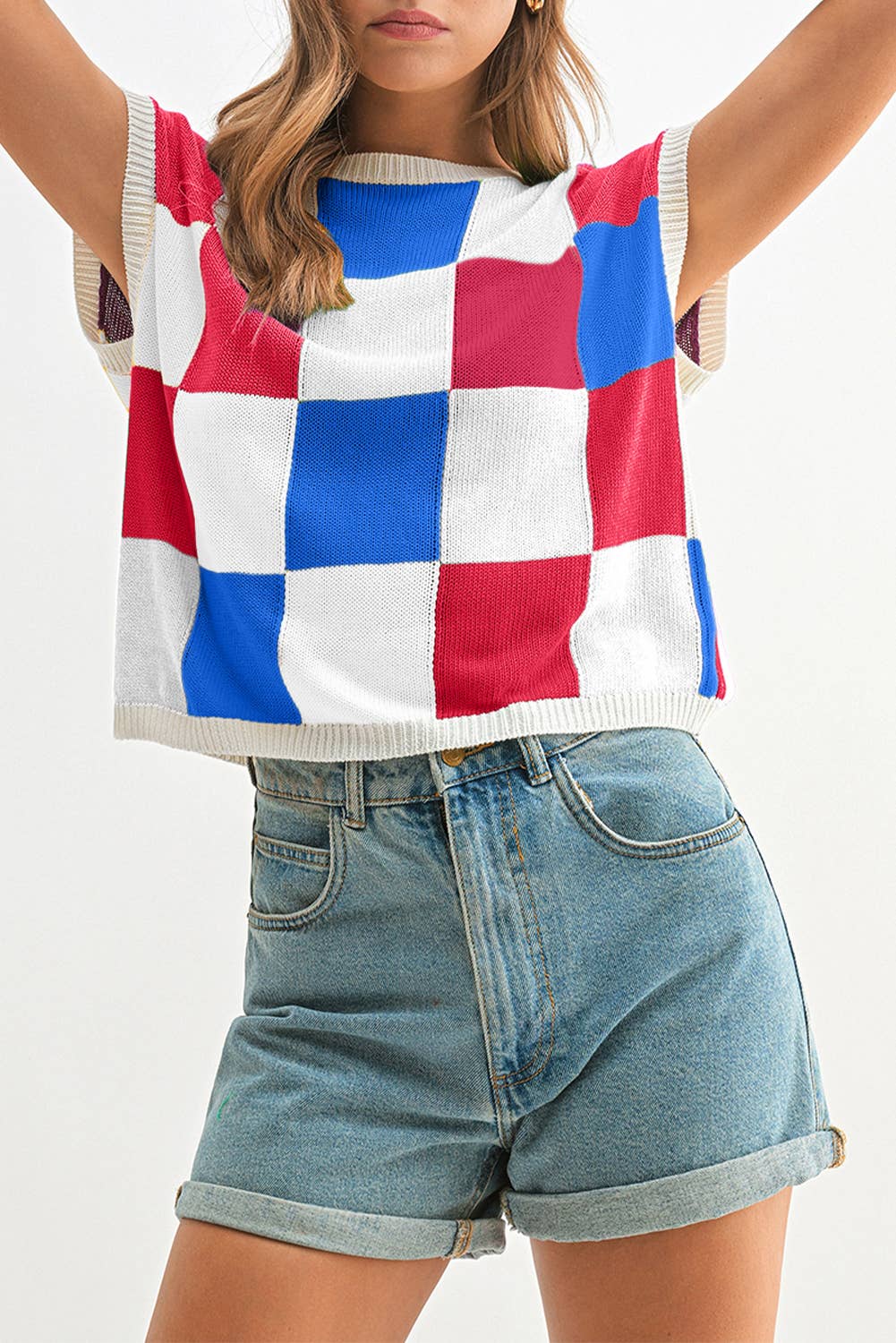 Aapparella - Vente Pull en maille – femme - Haut en tricot à manches courtes colorblock | S-2XL18