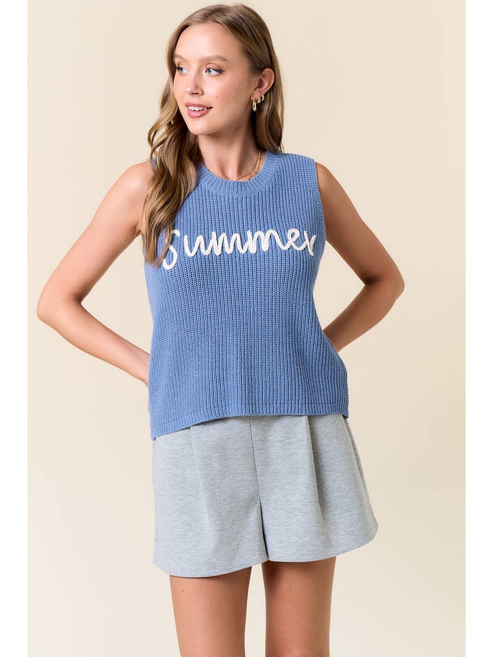 Doe and Rae - Wholesale Knit Sweater - Women's - ROUND NECK SUMMER SWEATER TANK TOP - 44943T-1