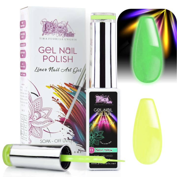 Semi-Permanent Nail Art Liner Gel UV/LED Neglelak 10 ml - Neon Gul 11 for engroshandel hos Pics Nails