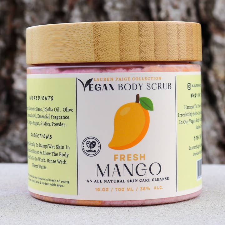 Vegan Body Scrub | Fresh Mango | 16 oz. for wholesale by Lauren Paige Collection