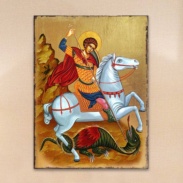 Ícone de São Jorge | Placa de Madeira | Arte em Folha de Ouro por atacado de Designocracy