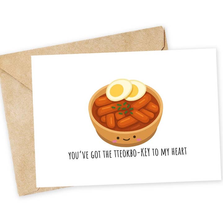 Tteokbo-KEY to My Heart Funny Korean Food Birthday Card for wholesale by Chewy Lemon Studio