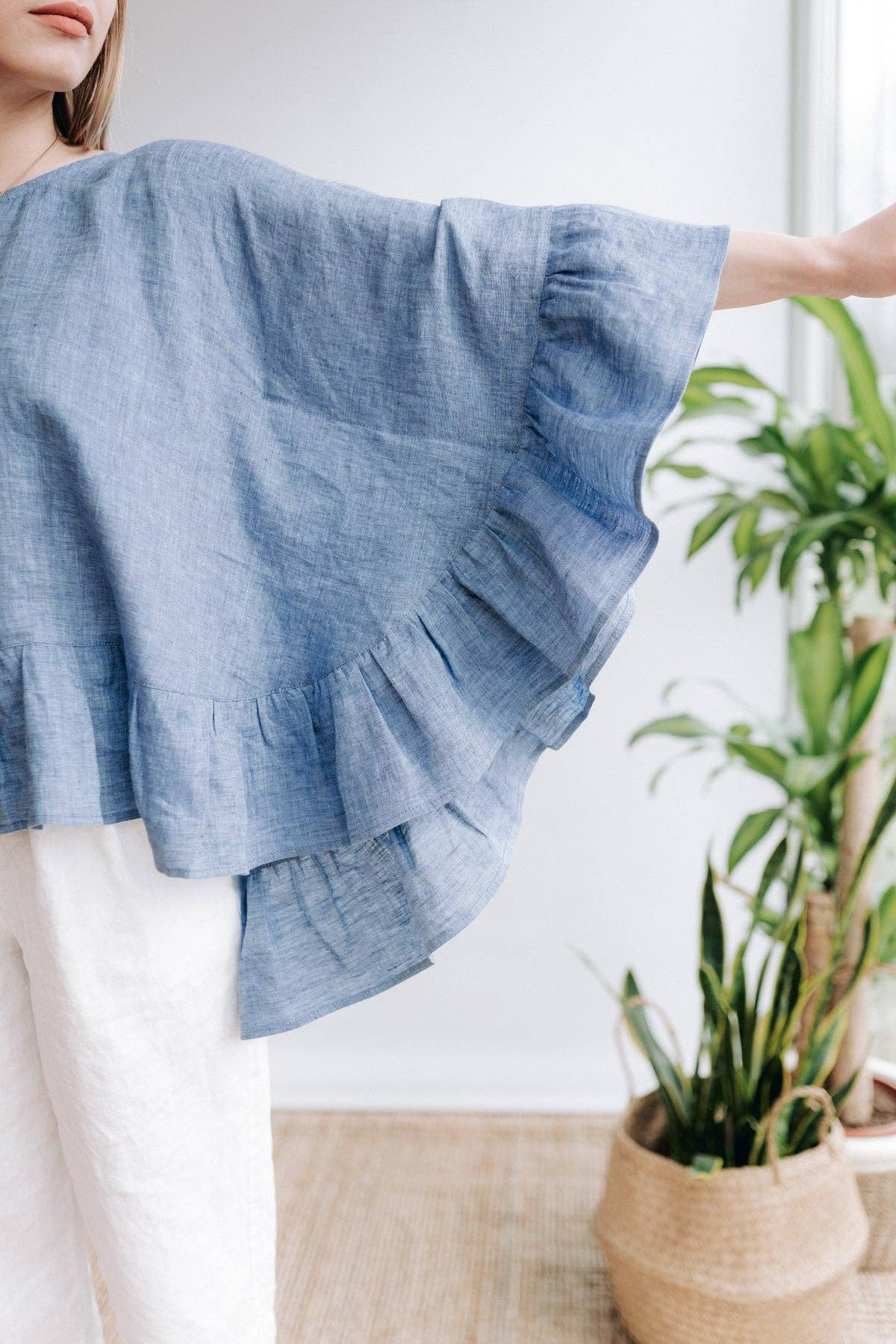 safistyle - Vente Poncho – femme - Blouse Poncho en Lin 'Penelope', Haut Cape en Lin4