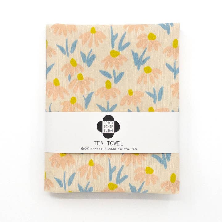 Tracy Schifeling Art - Wholesale Tea Towel - Coneflower Floral Tea Towel | Made in the USA2