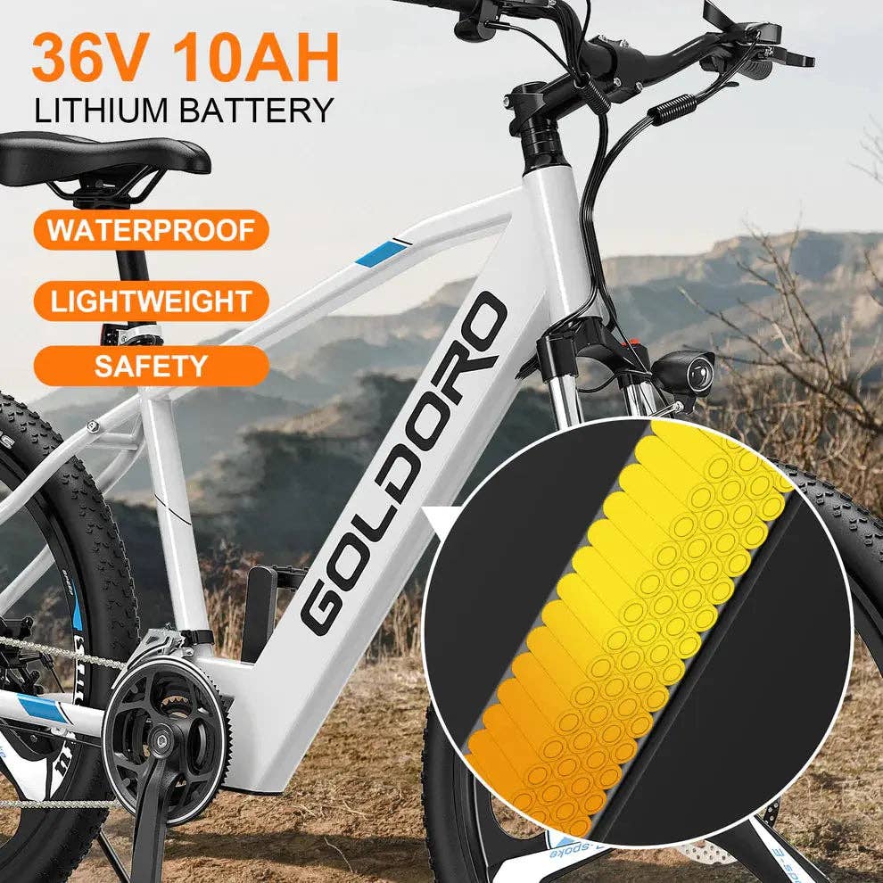 Promounts - Wholesale Bike/Scooter - Kids - Goldoro Electric Bike 26" X7 Aluminum Alloy Mountain Bike, 350W/36V, MAX 17.4 MPH, 21 speed with Alloy Wheels, White (EB26X7-IT-WT)4