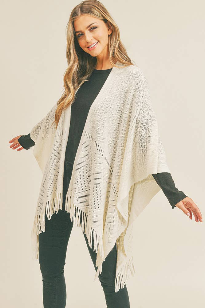 Hana - Wholesale Cardigan - Dames - Visgraat gebreide franje Ruana8