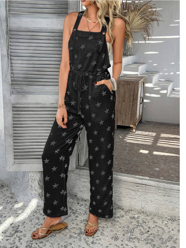 Bohemian Floral Color-Block Suspender Jumpsuit DY337 for wholesale by UNISHE