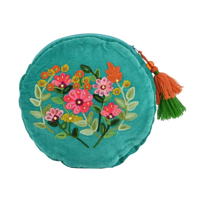 3MXVLPC8_EMGR - BOLSA PARA JÓIAS DE LUA CHEIA COM MIÇANGAS FLORAL 8” por atacado de Karma Living