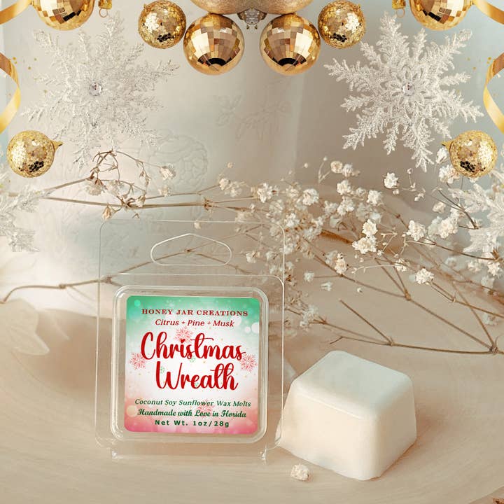 Christmas Wreath | Christmas-Inspired | Artisan Wax Melts for wholesale by Honey Jar Creations