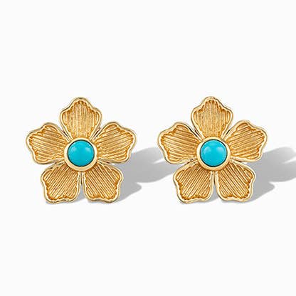 Petites boucles d'oreilles à tige en forme de fleur en turquoise Sleeping Beauty pour la vente par Laura Foote Designs