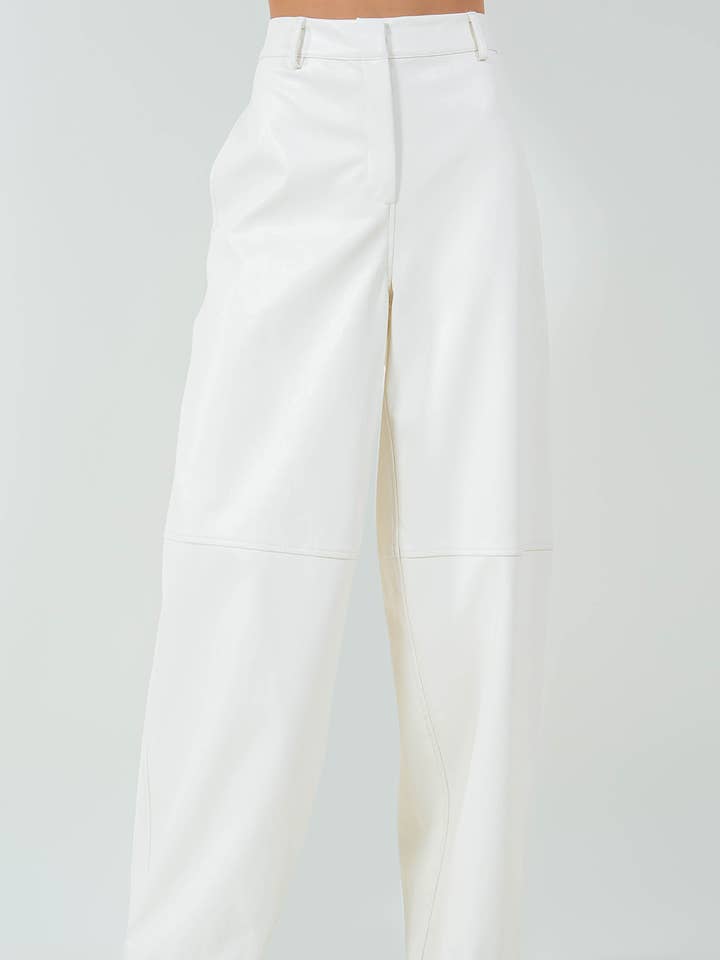 SEAM DETAIL PU LEATHER PANTS - IVORY for wholesale by Whiteroom+Cactus