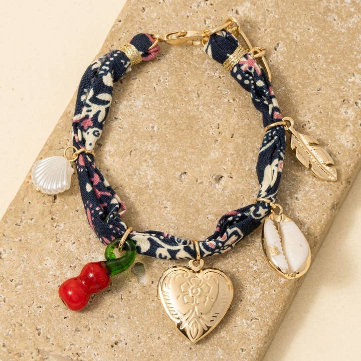 Heart Locket And Charms Bandana Bracelet for wholesale by Anarchy Street