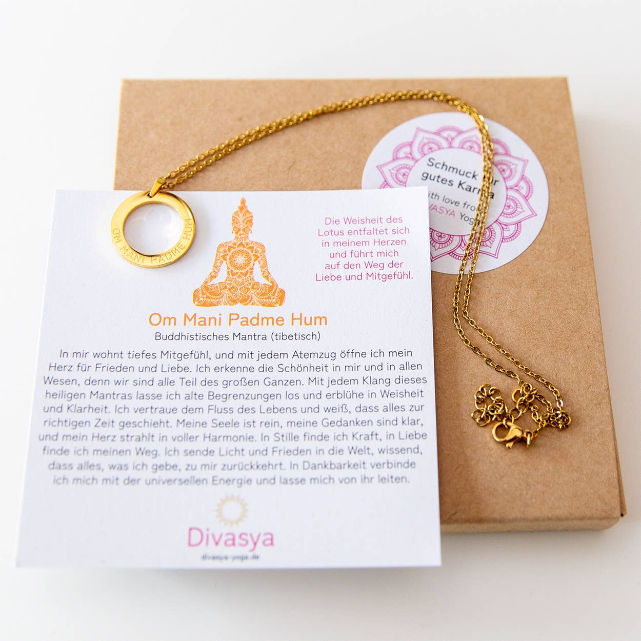 Divasya – Großhandel Kette mit Anhänger/Charm – Halskette mit Anhänger | vergoldet | Mantra: Om Mani Padme Hum6