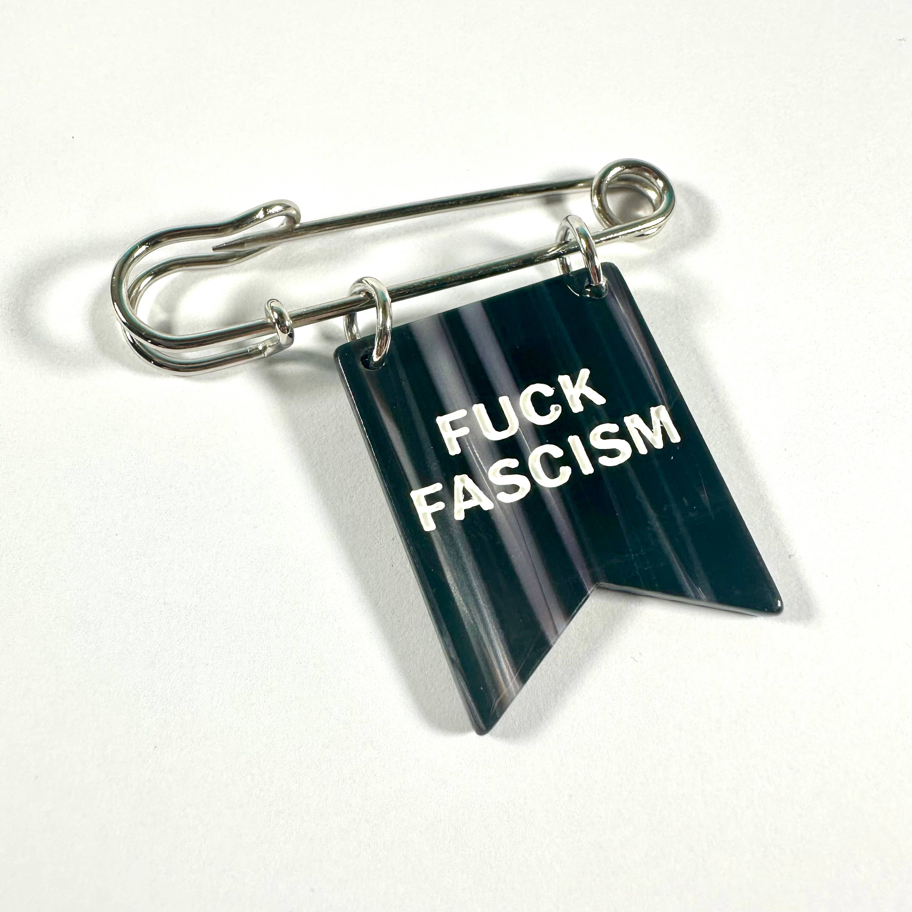 Foolish Fetish - Wholesale Lapel Pin/Button - F*ck Fascism Banner Ribbon Safety Pin1