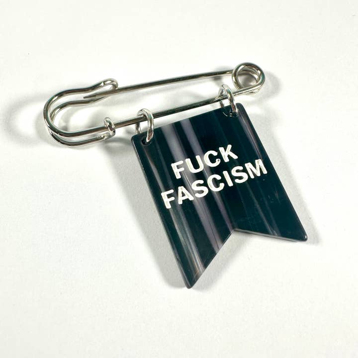Foolish Fetish - Wholesale Lapel Pin/Button - F*ck Fascism Banner Ribbon Safety Pin1