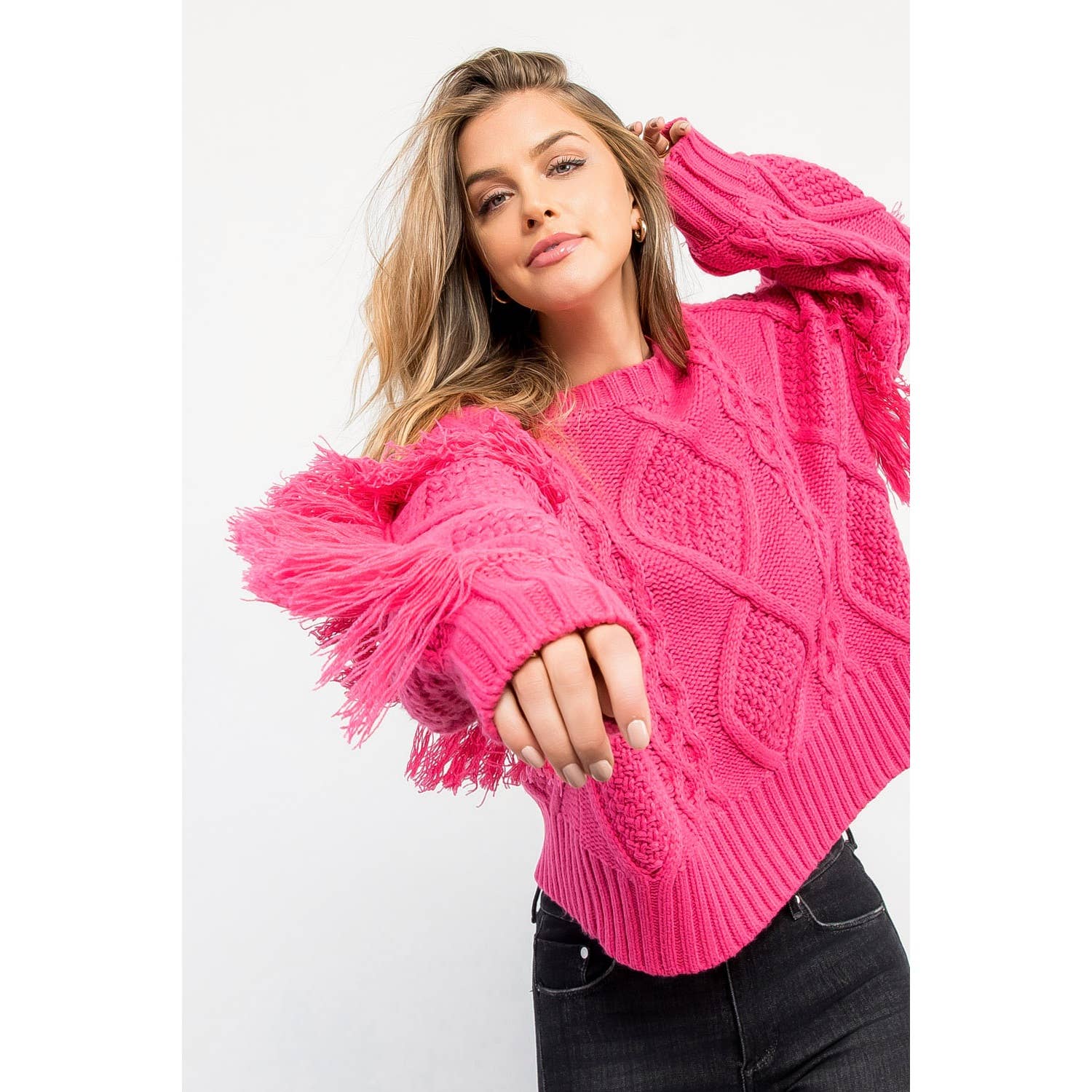 THML - Wholesale Knit Sweater - Women's - Knit Fringe Sleeve Sweater19