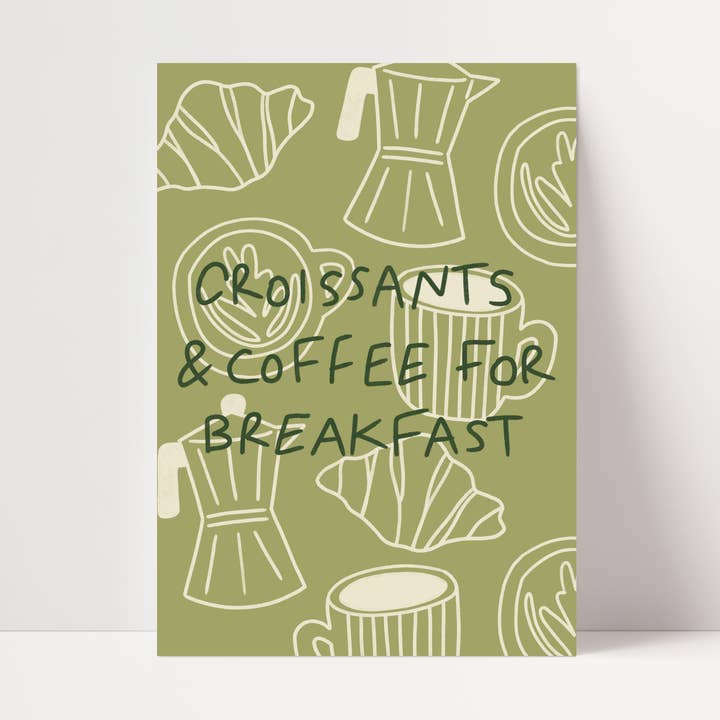 Croissants & Coffee For Breakfast Print for wholesale by Mia Rose Studio