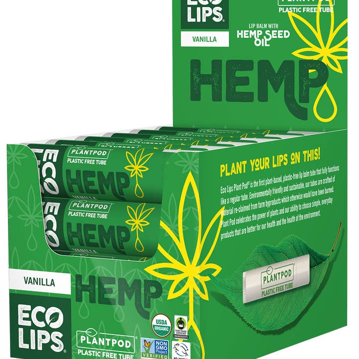 Eco Lips & Bug Soother - Vendita all'ingrosso Burro di cacao - Balsamo per labbra alla canapa Plant Pod con display da 24