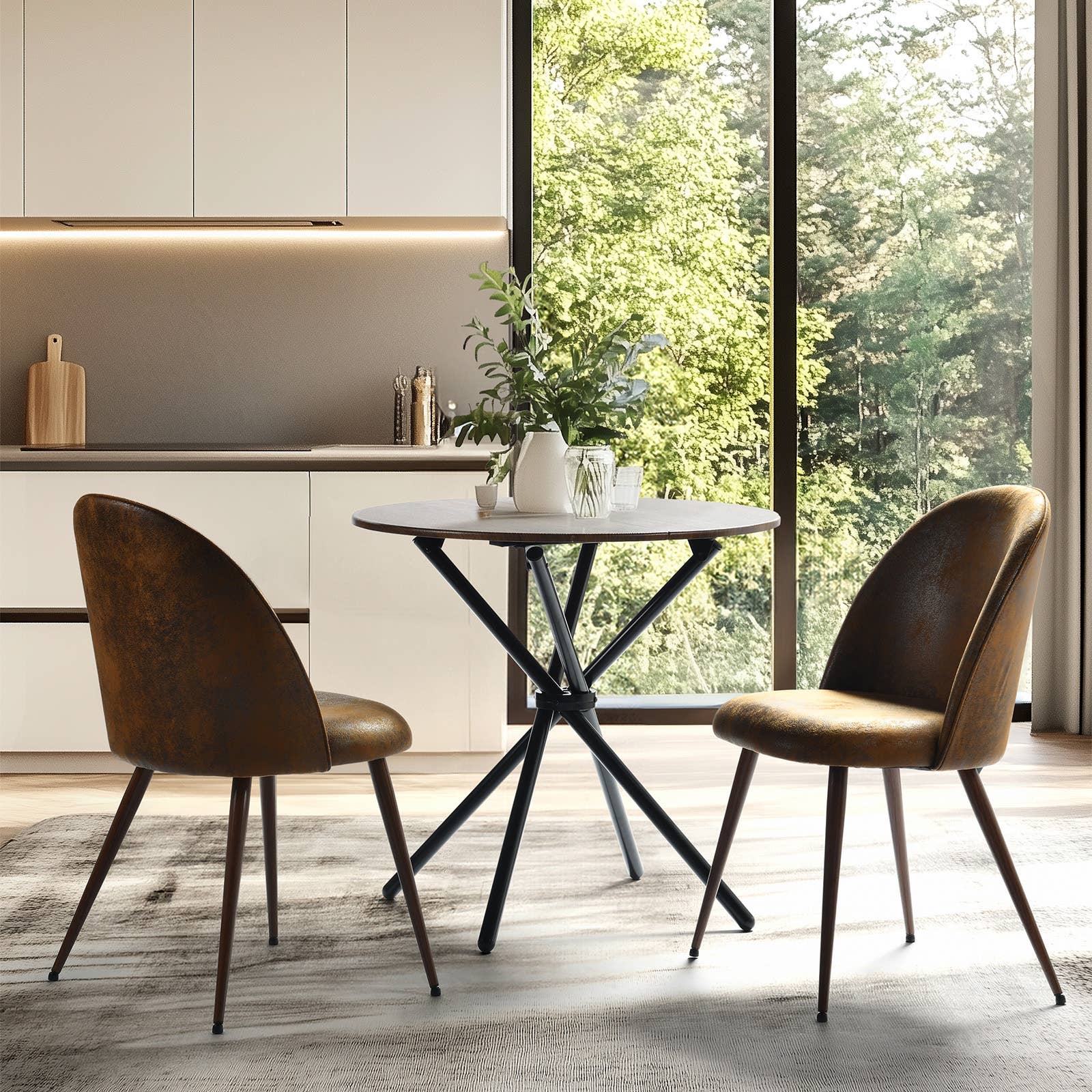 39F Inc. – Großhandel Stühle – Retro Industrieller Wildleder-Esszimmerstuhl (1 Stk.) - Metallbein17