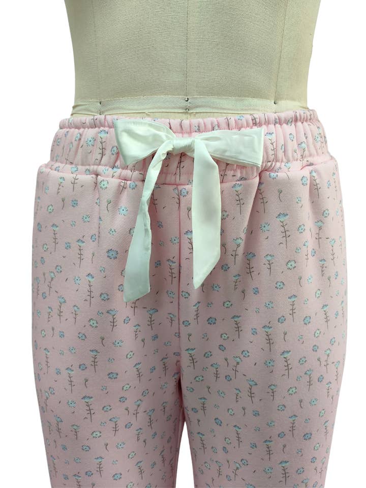 Light Pink Ditsy Blue Floral Joggers for wholesale on Faire