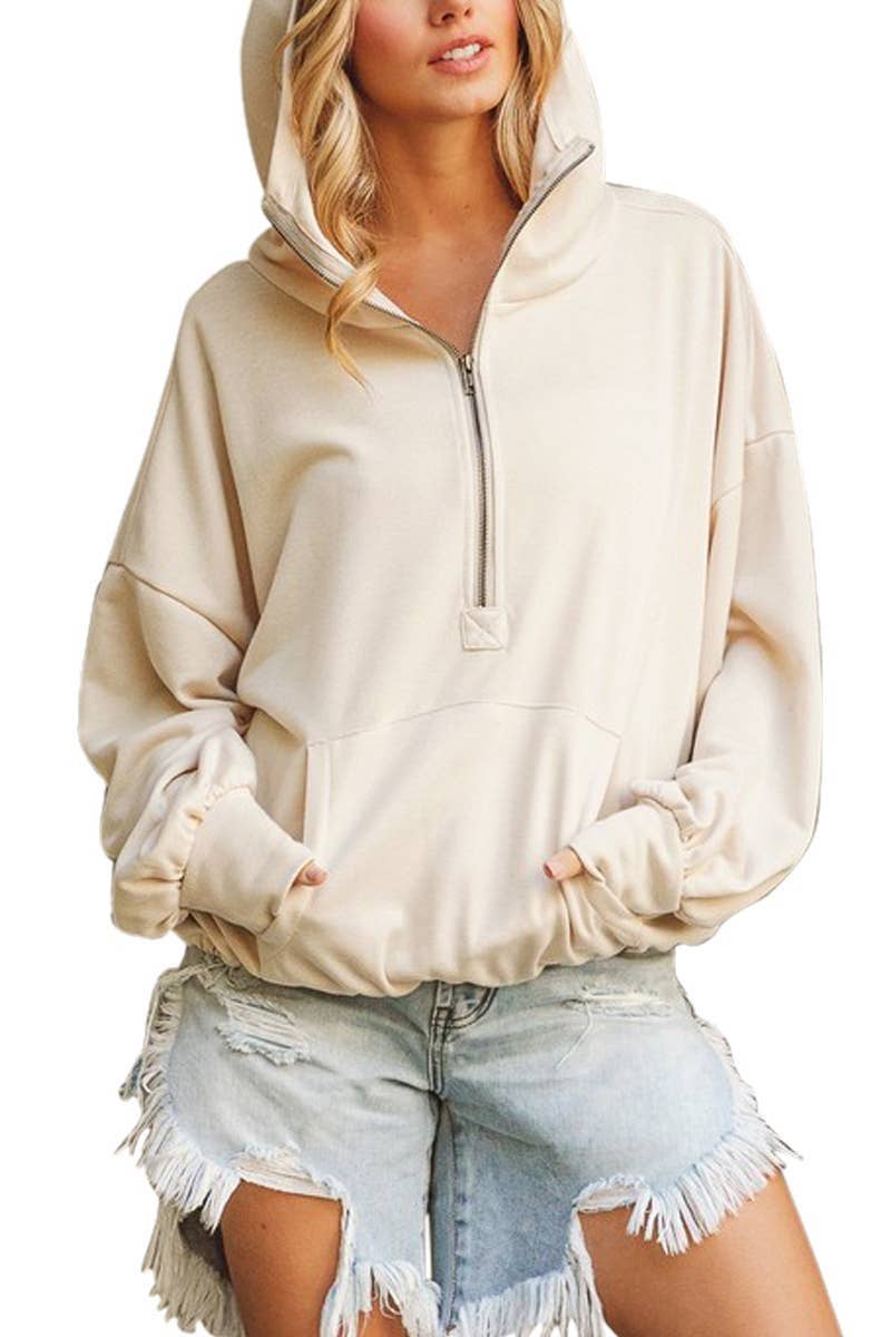 Vanilla Monkey - Vente Sweat à capuche – femme - Pull à capuche léger en tissu éponge à demi-fermeture éclair3