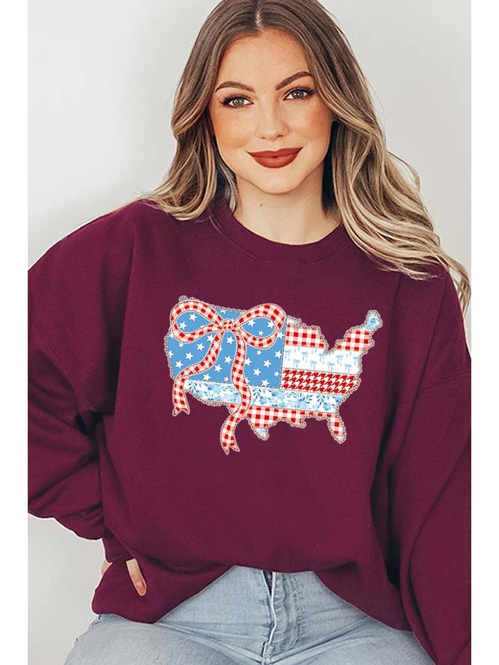 Pink Irene Wholesale - Wholesale Shirt - Women's - USA Map Patchwork Graphic Sweatshirt5