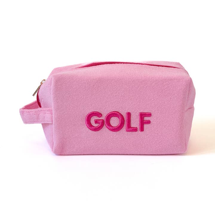 Pink Terrycloth Golf Pouch - Sunscreen, Makeup, Golf for wholesale by Sassy Caddy, Inc.