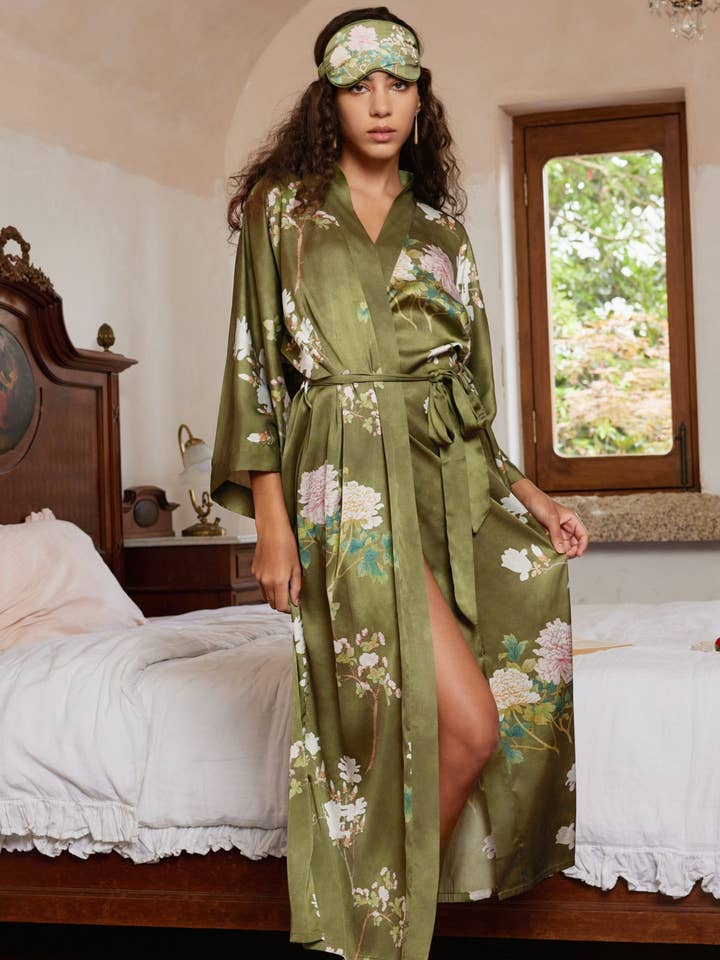 Floral Olive Kimono Robe for wholesale on Faire31