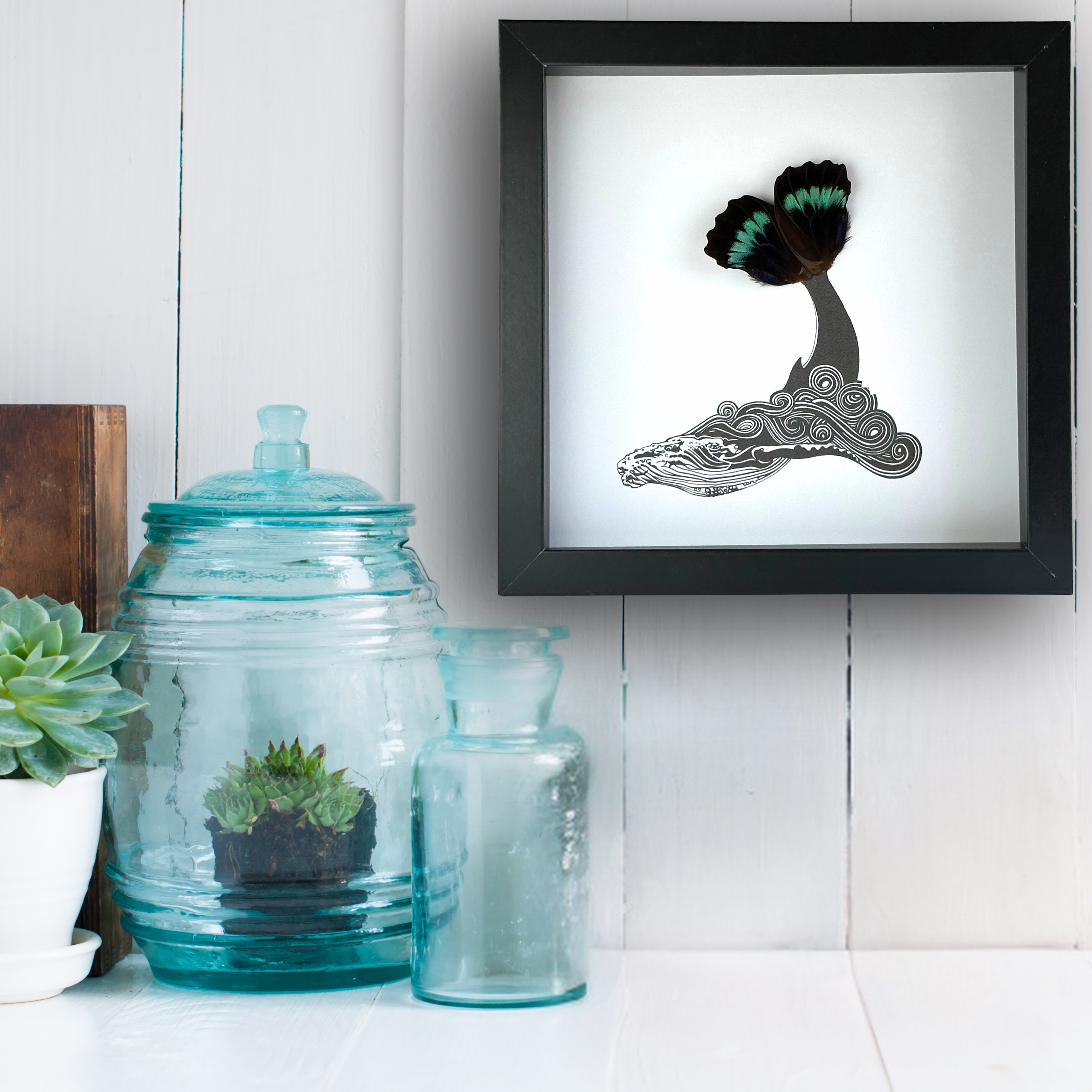 Isms - Wholesale Wall Accent - Whale Framed Art with Real Butterfly Wings3